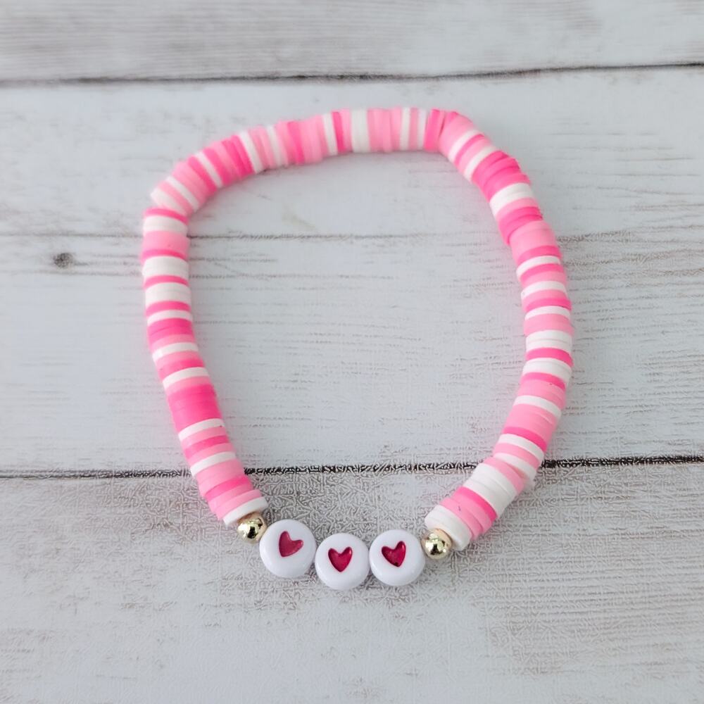 Pink & White Heart Stretch Bracelet